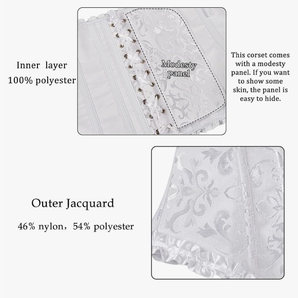 New White Brocade Jacquard Lace Up Corset Bustier Lingerie Shapewear Top - Picture 4 of 11